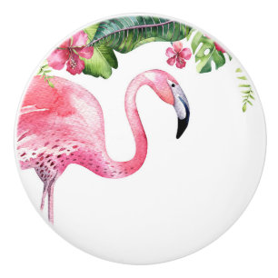 Pink Flamingo Tropical Hibiscus Island Summer Ceramic Knob