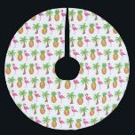 Pink Flamingo Tropical Island Palm Tree Pineapple Brushed Polyester Tree Skirt<br><div class="desc">Ideal for holiday decorating! Christmas tree skirt features an original marker illustration of a pink flamingo,  palm tree,  and tropical island pineapple.

This design is also available on other products. Don't see what you're looking for? Need help with customisation? Contact Rebecca to have something designed just for you.</div>