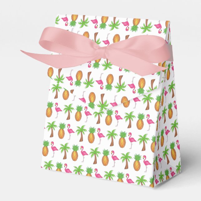 Pink Flamingo Tropical Island Palm Tree Pineapple Favour Box (Front Side)