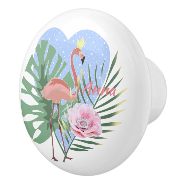 Pink Flamingo tropical leaf Ceramic Knob (Right)