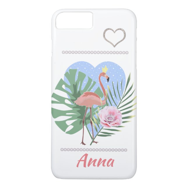 Pink Flamingo tropical leaf palm Case-Mate iPhone Case (Back)