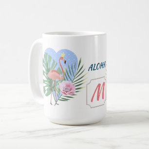 Pink Flamingo tropical leaf palm Coffee Mug