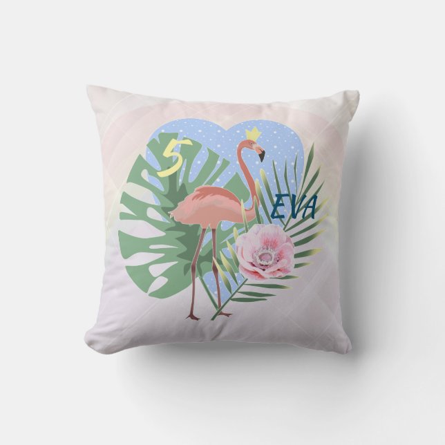 Pink Flamingo tropical leaf palm Cushion (Front)