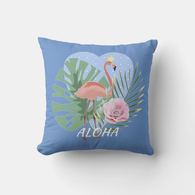 Pink Flamingo tropical leaf palm Cushion (Front)