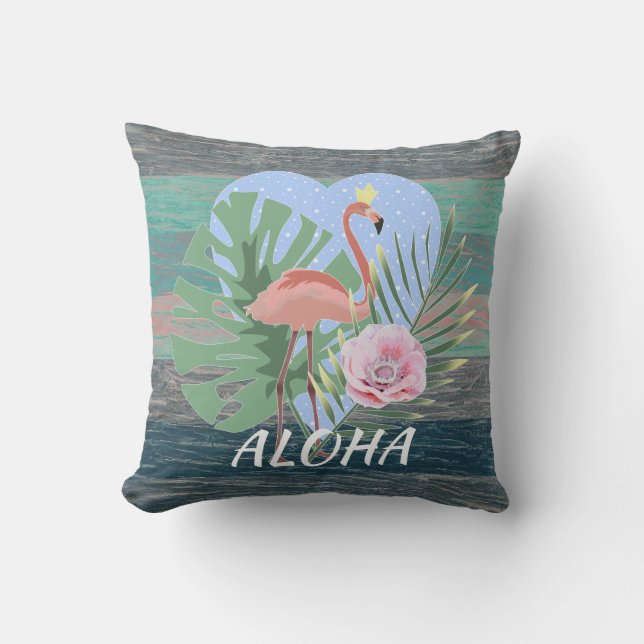 Pink Flamingo tropical leaf palm Cushion (Front)