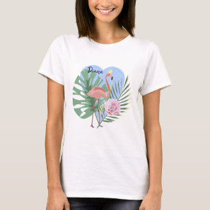 Pink Flamingo tropical leaf palm T-Shirt