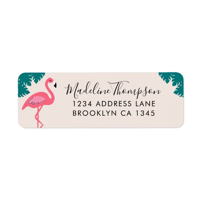 Pink Flamingo Tropical Leaf Return Address Label (Front)