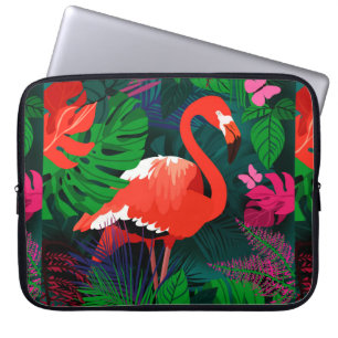 Pink flamingo. Tropical leaves, pink butterfly, Laptop Sleeve