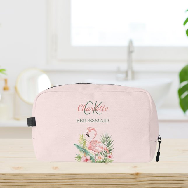 Pink flamingo tropical monogram bridesmaid dopp kit (Creator Uploaded)