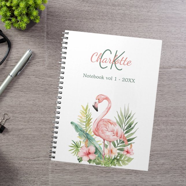 Pink flamingo tropical monogram notebook (Creator Uploaded)