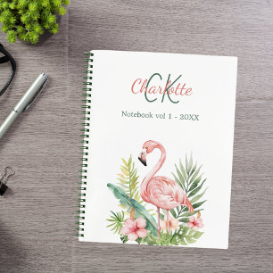 Pink flamingo tropical monogram notebook