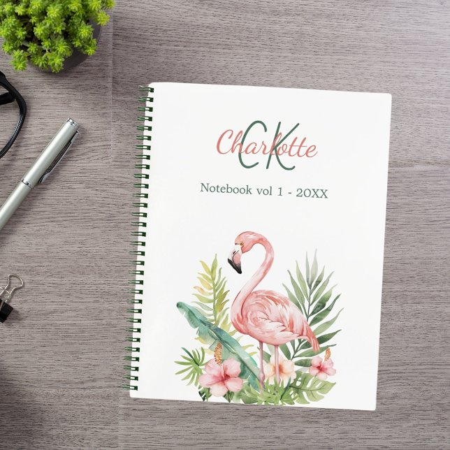 Pink flamingo tropical monogram notebook (Creator Uploaded)