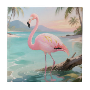 Pink Flamingo Tropical Paradise Ceramic Tile