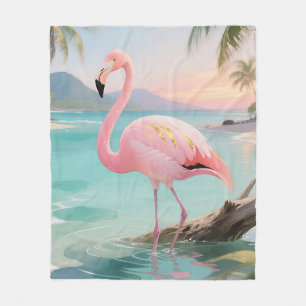 Pink Flamingo Tropical Paradise Fleece Blanket