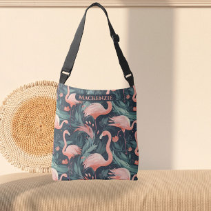 Pink Flamingo Tropical Pattern Personalised Crossbody Bag