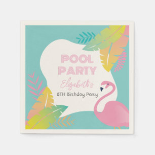 Pink Flamingo Tropical Pool Party Birthday Napkin