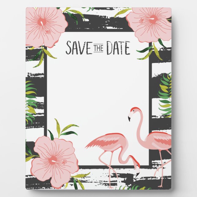 Pink Flamingo Tropical Save The Date Plaque (Front)