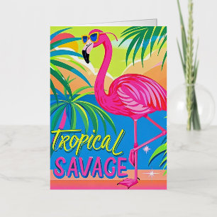 Pink flamingo Tropical  standing on one leg Foil Greeting Card