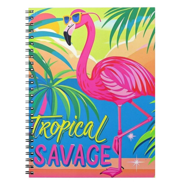 Pink flamingo Tropical  standing on one leg Notebook (Front)