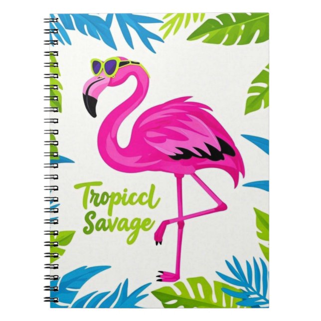 Pink flamingo Tropical  standing on one leg Notebook (Front)