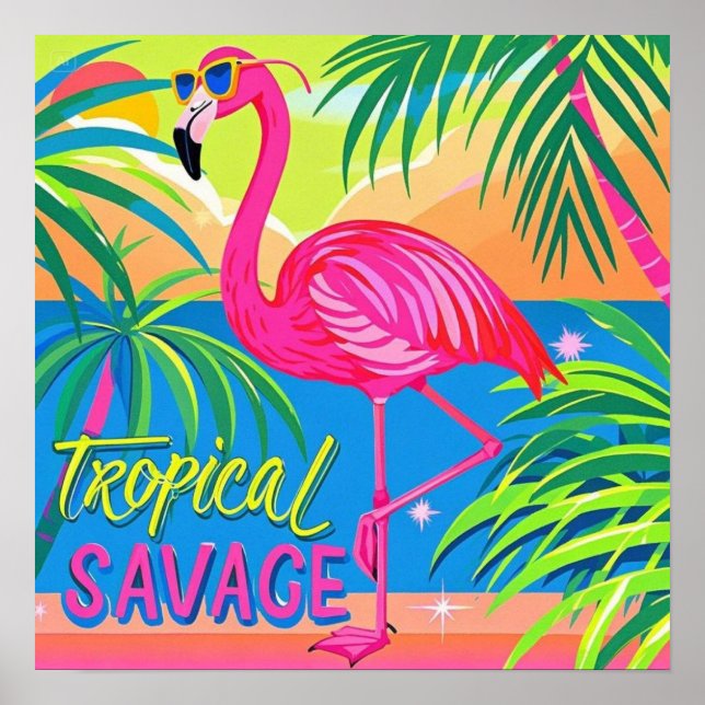 Pink flamingo Tropical  standing on one leg Poster (Front)