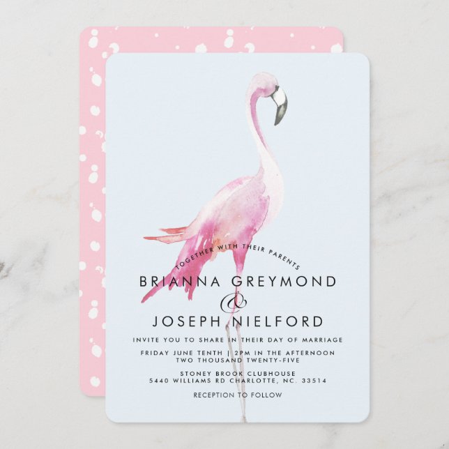 Pink Flamingo Tropical Style Wedding Invitation (Front/Back)