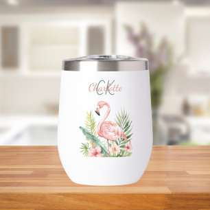 Pink flamingo tropical summer monogram