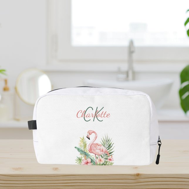 Pink flamingo tropical summer monogram dopp kit (Creator Uploaded)