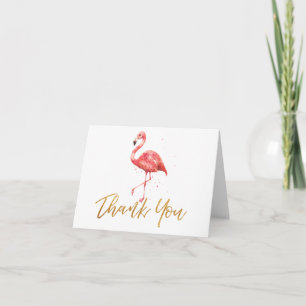 Pink Flamingo Tropical Watercolor Gold Thank You Card