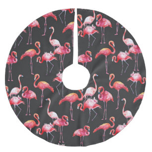 Pink Flamingo: Tropical Watercolor Pattern. Brushed Polyester Tree Skirt