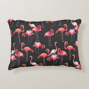 Pink Flamingo: Tropical Watercolor Pattern. Decorative Cushion