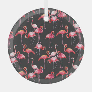 Pink Flamingo: Tropical Watercolor Pattern. Glass Tree Decoration
