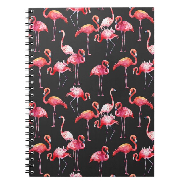 Pink Flamingo: Tropical Watercolor Pattern. Notebook (Front)