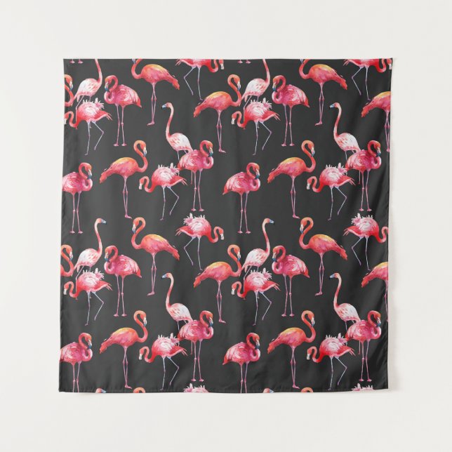 Pink Flamingo: Tropical Watercolor Pattern. Tapestry (Front)