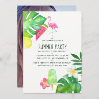Pink Flamingo Tropical Watercolor Summer Birthday