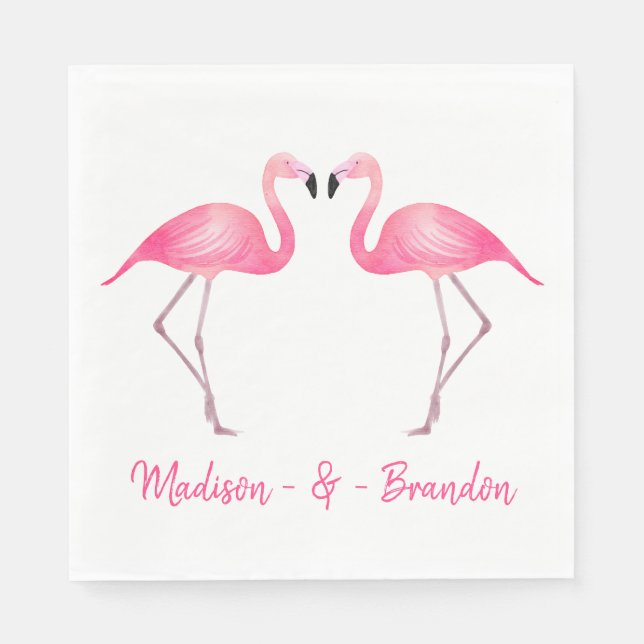 Pink Flamingo Tropical Wedding Bridal Shower Luau Napkin (Front)