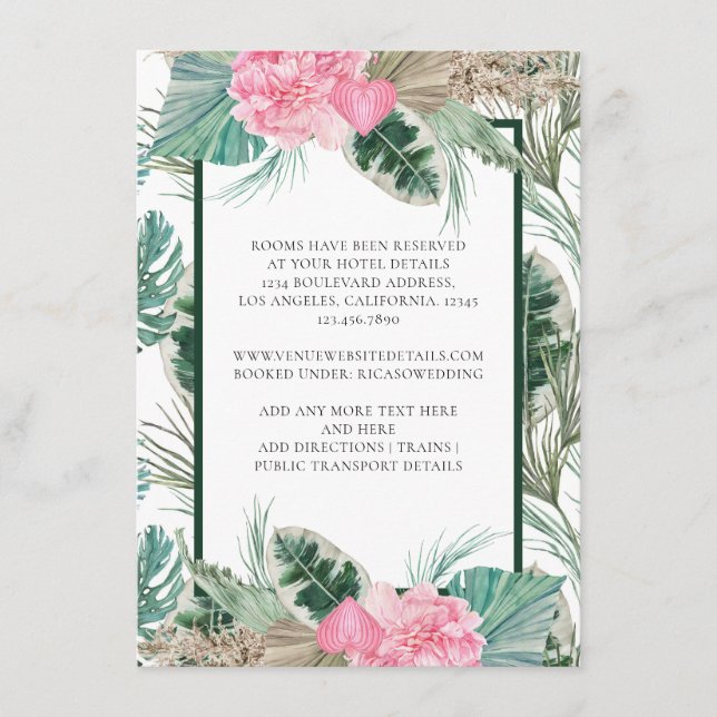 Pink Flamingo Tropical Wedding Details Enclosure Card (Front)