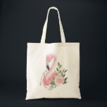 Pink Flamingo Tropical Wedding Flower Girl Tote Bag<br><div class="desc">A uniquely tropical wedding gift bag for your flower girl, this feminine design is a marvellous choice for brides getting married at the beach or in a lovely tropical setting. It features a graceful watercolor pink flamingo surrounded by tropical greenery and flowers. Flower Girl text runs along the side of...</div>
