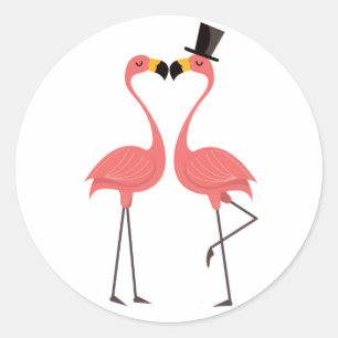 Pink Flamingo Tropical Wedding Luau Hawaiian Classic Round Sticker