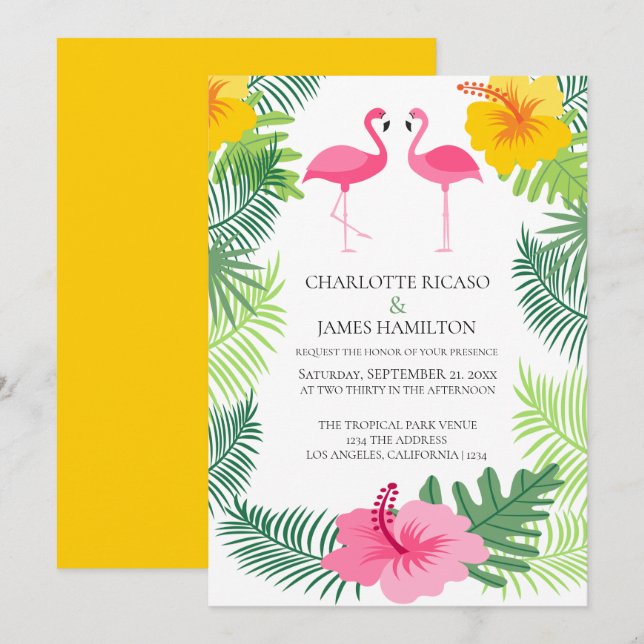 Pink Flamingo Tropical Wedding Personalised Invitation (Front/Back)