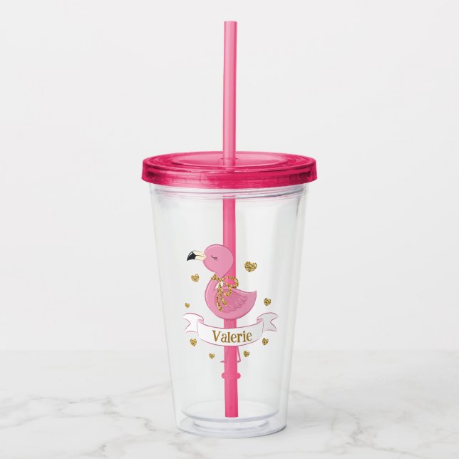 Pink Flamingo Tumbler with Custom Name (Front)