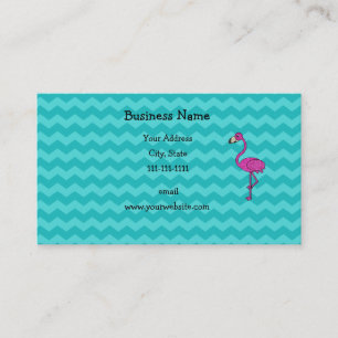 Pink flamingo turquoise chevrons business card