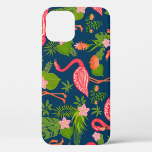 Pink Flamingo: Turquoise Striped Vintage iPhone 12 Case