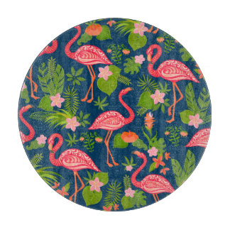 Pink Flamingo: Turquoise Striped Vintage Cutting Board