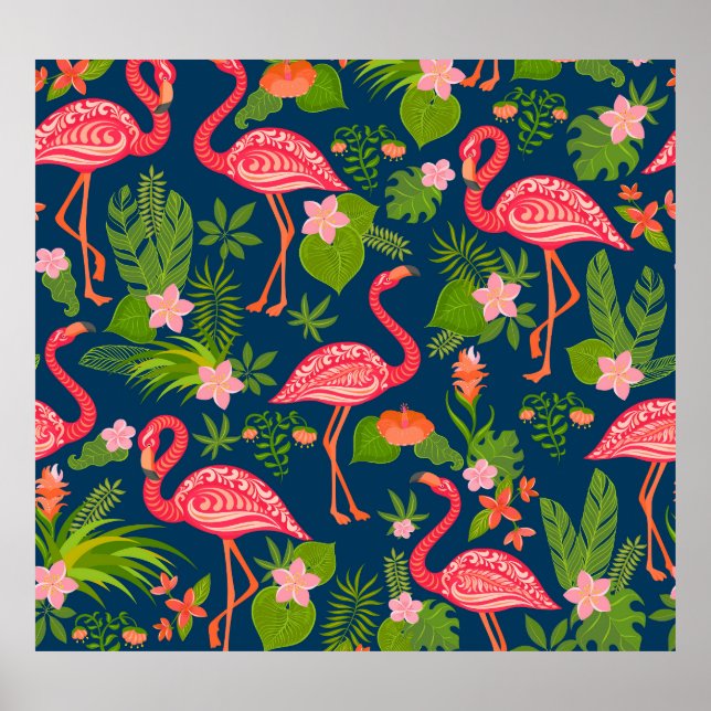 Pink Flamingo: Turquoise Striped Vintage Poster (Front)