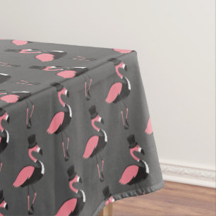 Pink Flamingo Tuxedo Fun Grey Animal Tablecloth