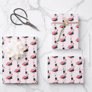 Pink Flamingo Tuxedo Fun Wrapping Paper Sheets