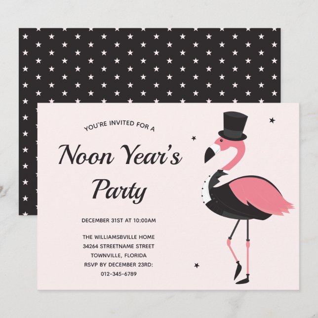 Pink Flamingo Tuxedo Noon Years Party Invitation (Front/Back)