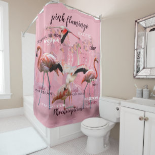 Pink Flamingo Typography   Customised Shower Curtain