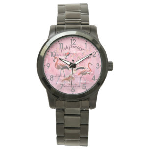Pink Flamingo Typography   Customised Watch